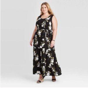 Ava & Viv Plus Black Floral Print Maxi Dress Sleeveless
